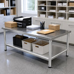 GROVIA Heavy Duty Stainless Steel Workbench - Double Layer 4 Leg Table with Storage Shelf and 201 Metal Top for Workshop Garage Warehouse Packing Station 120x60/80cm - Silver