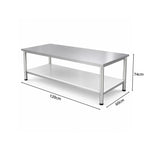 GROVIA Heavy Duty Stainless Steel Workbench - Double Layer 4 Leg Table with Storage Shelf and 201 Metal Top for Workshop Garage Warehouse Packing Station 120x60/80cm - Silver