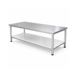 GROVIA Heavy Duty Stainless Steel Workbench - Double Layer 4 Leg Table with Storage Shelf and 201 Metal Top for Workshop Garage Warehouse Packing Station 120x60/80cm - Silver