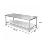 GROVIA Heavy Duty Stainless Steel Workbench - Double Layer 4 Leg Table with Storage Shelf and 201 Metal Top for Workshop Garage Warehouse Packing Station 120x60/80cm - Silver