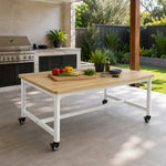 GROVIA Heavy Duty Mobile Workbench - Large Wooden Top Table with Steel Frame and Lockable Casters for Garage Workshop Warehouse Packing Station 240x100/120cm - Natural