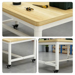 GROVIA Heavy Duty Mobile Workbench - Large Wooden Top Table with Steel Frame and Lockable Casters for Garage Workshop Warehouse Packing Station 240x100/120cm - Natural