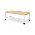 GROVIA Heavy Duty Mobile Workbench - Large Wooden Top Table with Steel Frame and Lockable Casters for Garage Workshop Warehouse Packing Station 240x100/120cm - Natural