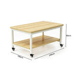 GROVIA Heavy Duty Mobile Workbench - Double Layer Wooden Top Table with Storage Shelf Steel Frame and Lockable Casters for Workshop Warehouse Packing Station 240x100/120cm - Natural
