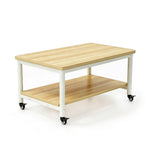 GROVIA Heavy Duty Mobile Workbench - Double Layer Wooden Top Table with Storage Shelf Steel Frame and Lockable Casters for Workshop Warehouse Packing Station 240x100/120cm - Natural