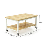 GROVIA Heavy Duty Mobile Workbench - Double Layer Wooden Top Table with Storage Shelf Steel Frame and Lockable Casters for Workshop Warehouse Packing Station 240x100/120cm - Natural
