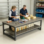 GROVIA Heavy Duty Workbench - Double Layer Storage Shelf Steel Frame Table with Spacious Worktop for Garage Workshop Warehouse Packing Station 120x60/80cm - Grey