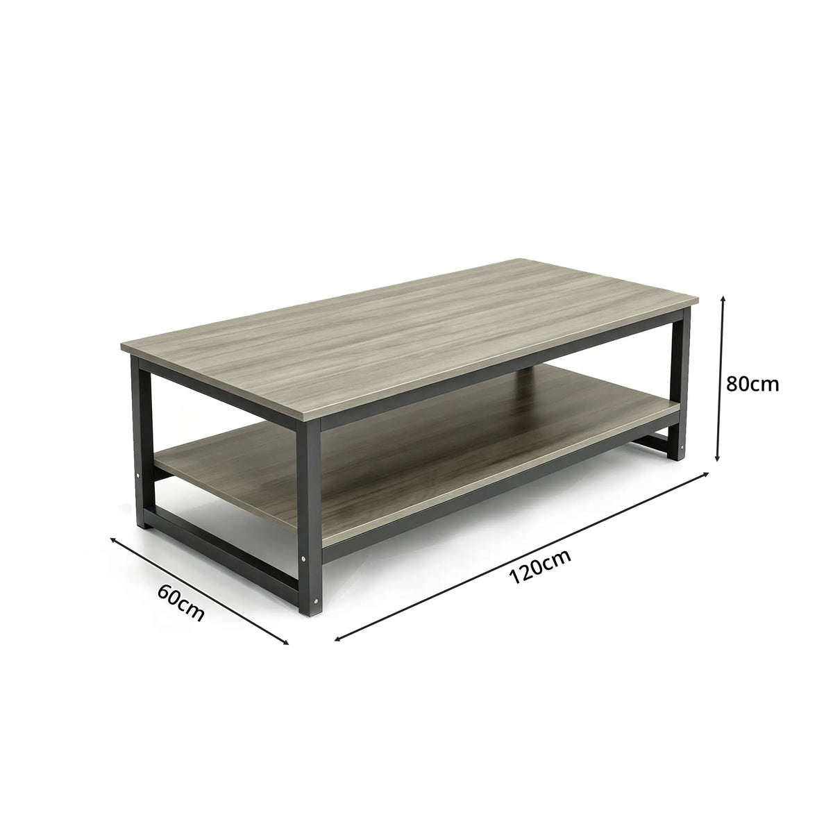 GROVIA Heavy Duty Workbench - Double Layer Storage Shelf Steel Frame Table with Spacious Worktop for Garage Workshop Warehouse Packing Station 120x60/80cm - Grey