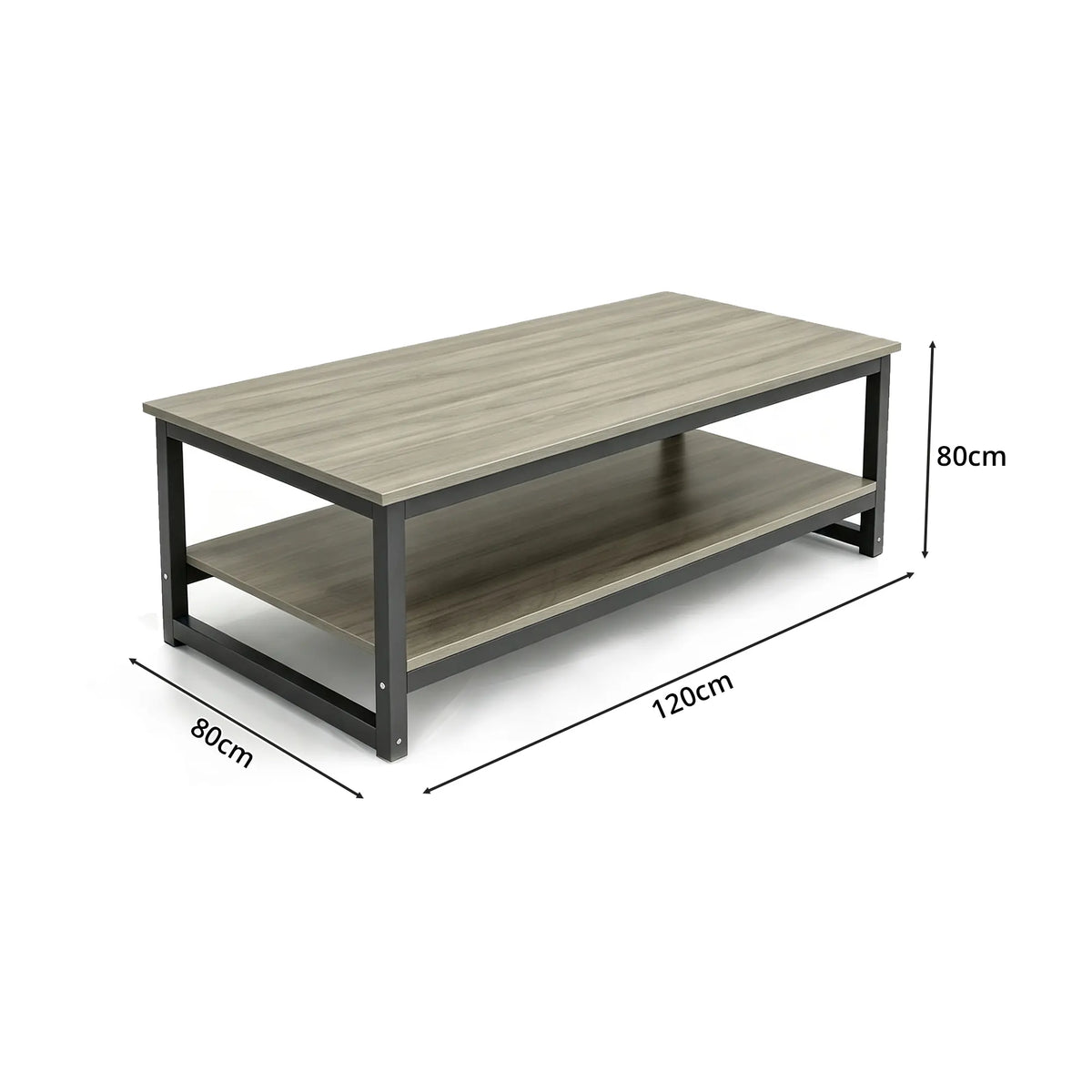 GROVIA Heavy Duty Workbench - Double Layer Storage Shelf Steel Frame Table with Spacious Worktop for Garage Workshop Warehouse Packing Station 120x60/80cm - Grey