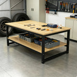 GROVIA Heavy Duty Workbench - Double Layer Wooden Top Table with Steel Frame Storage Shelf for Garage Workshop Warehouse Packing Station 120x60/80cm - Black
