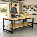 GROVIA Heavy Duty Workbench - Double Layer Wooden Top Table with Steel Frame Storage Shelf for Garage Workshop Warehouse Packing Station 120x60/80cm - Black