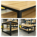 GROVIA Heavy Duty Workbench - Double Layer Wooden Top Table with Steel Frame Storage Shelf for Garage Workshop Warehouse Packing Station 120x60/80cm - Black