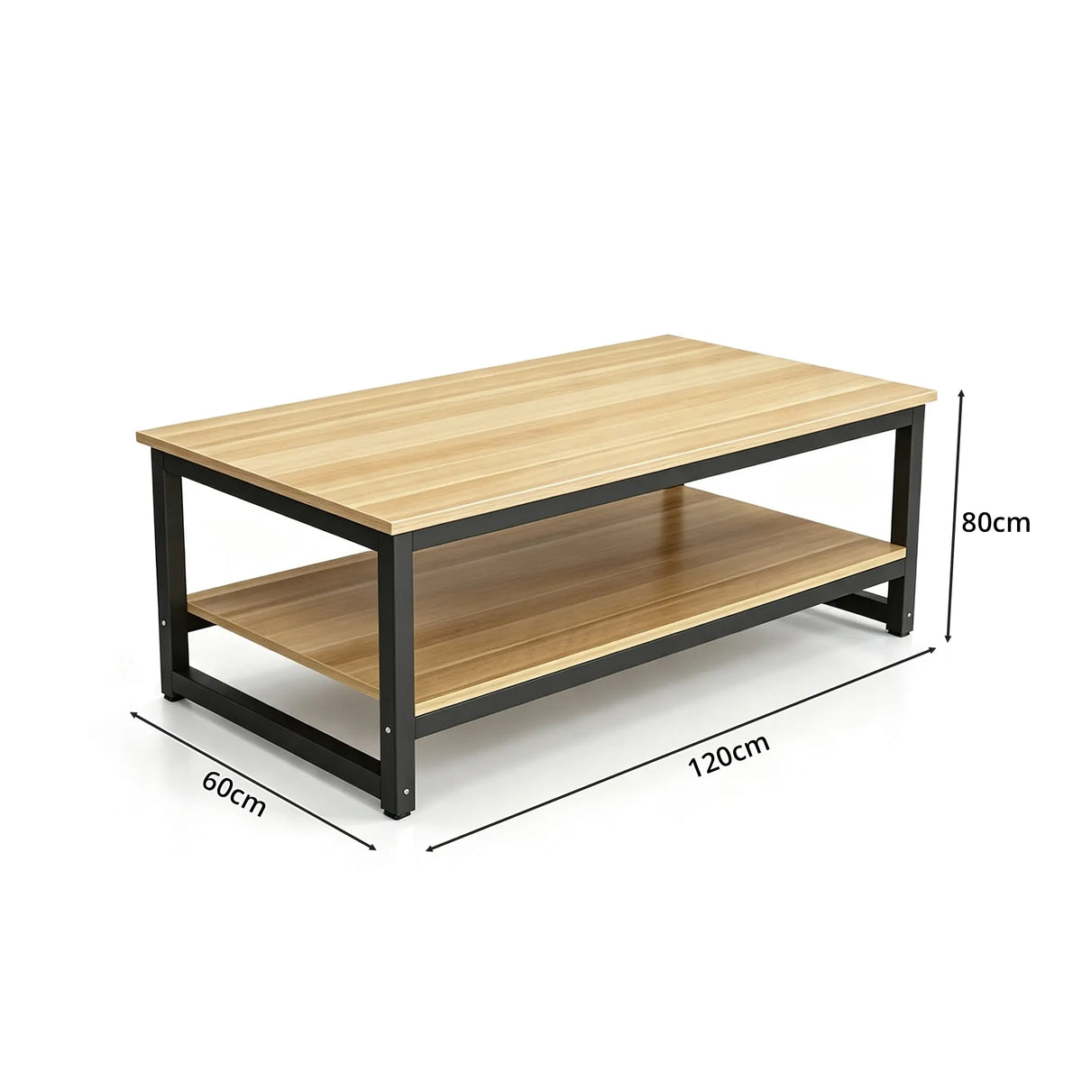 GROVIA Heavy Duty Workbench - Double Layer Wooden Top Table with Steel Frame Storage Shelf for Garage Workshop Warehouse Packing Station 120x60/80cm - Black