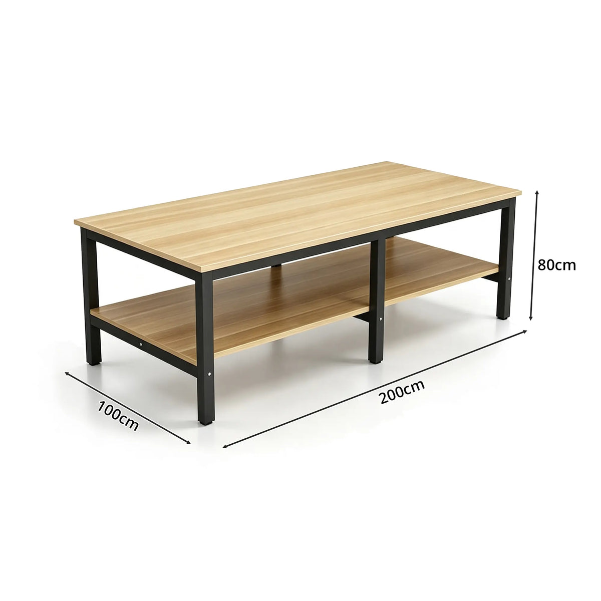 GROVIA Heavy Duty Workbench - Double Layer Wooden Top Table with 6 Leg Steel Frame Storage Shelf for Workshop Warehouse Packing Station 200x100/120cm - Black