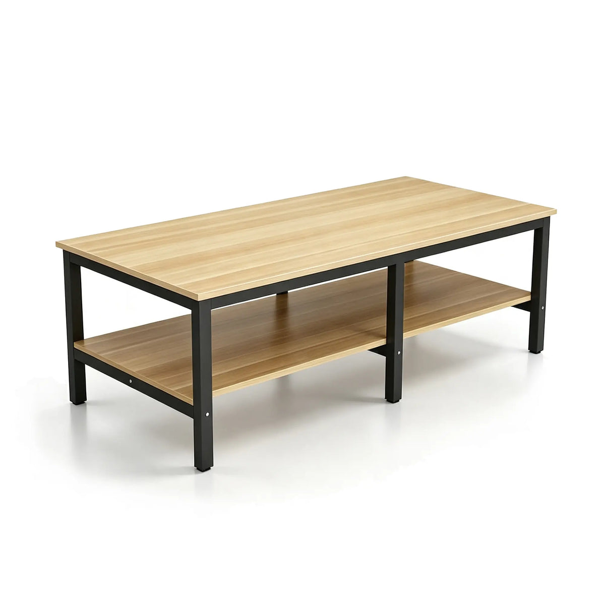 GROVIA Heavy Duty Workbench - Double Layer Wooden Top Table with 6 Leg Steel Frame Storage Shelf for Workshop Warehouse Packing Station 200x100/120cm - Black