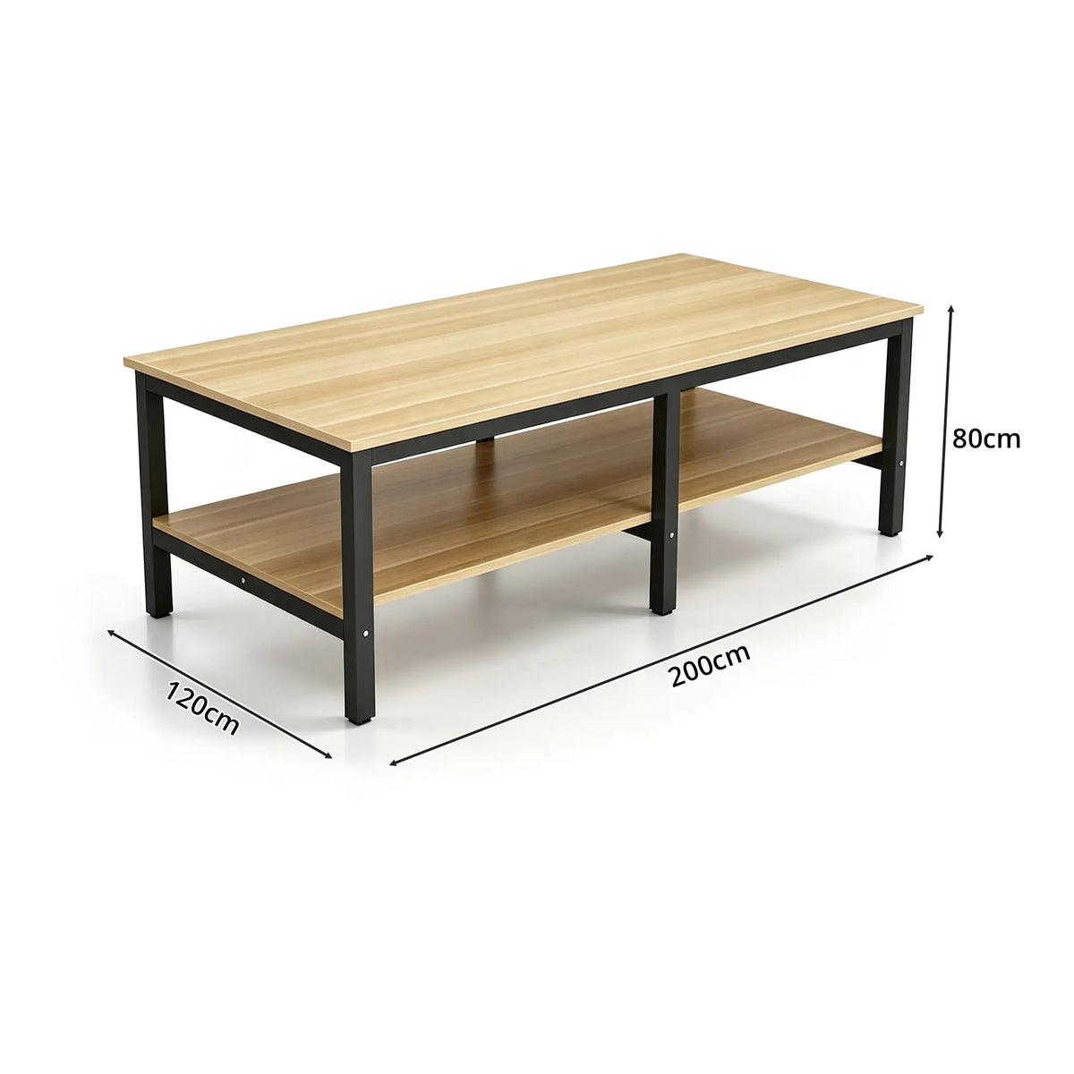 GROVIA Heavy Duty Workbench - Double Layer Wooden Top Table with 6 Leg Steel Frame Storage Shelf for Workshop Warehouse Packing Station 200x100/120cm - Black