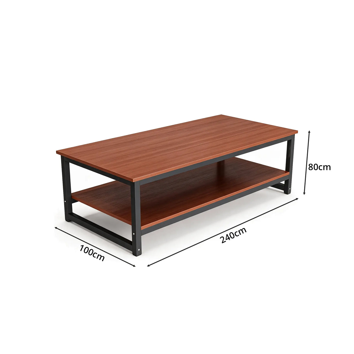 GROVIA Heavy Duty Workbench - Double Layer Wooden Top Table with 6 Leg Steel Frame Storage Shelf for Workshop Warehouse Packing Station 240x100/120cm - Brown