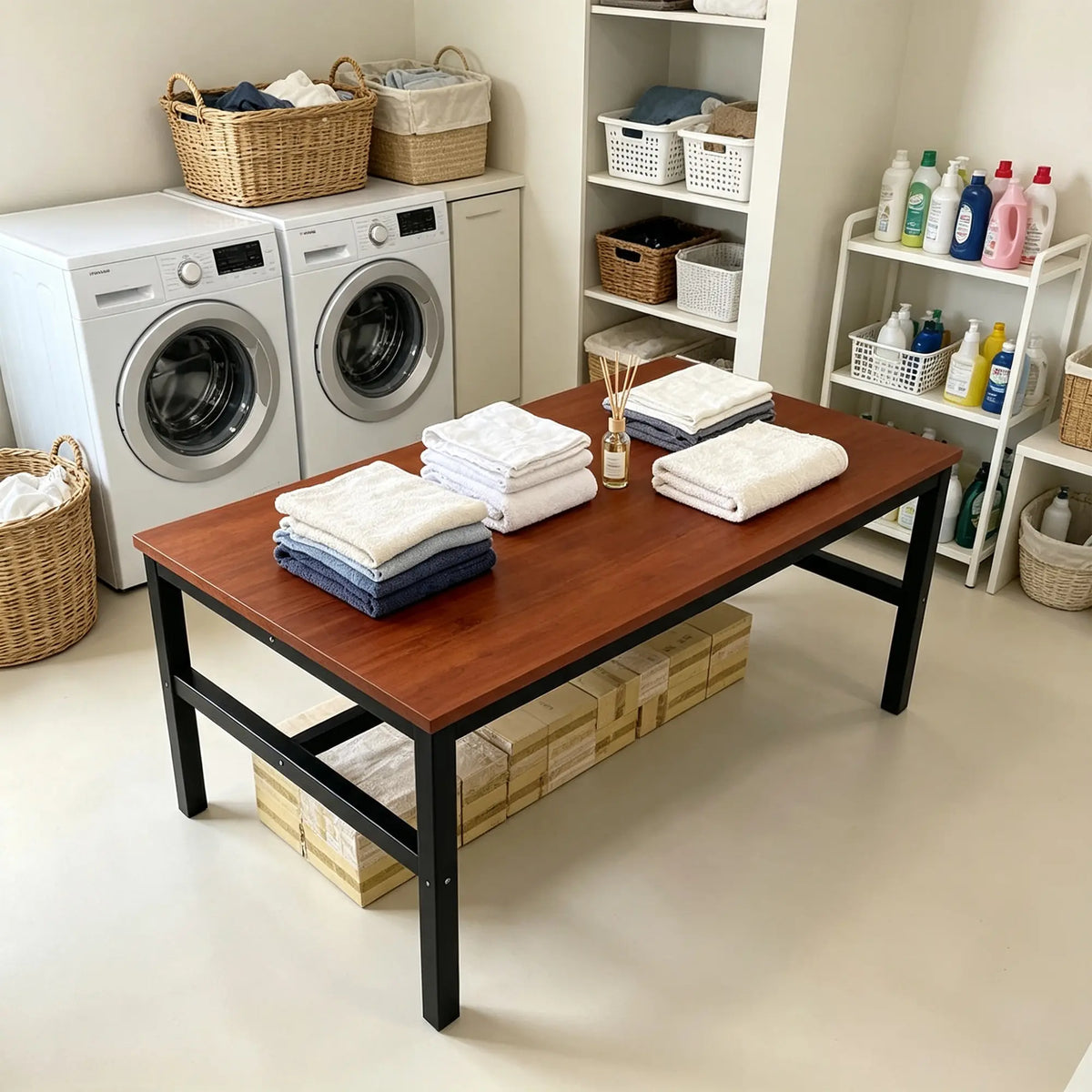 GROVIA Heavy Duty Workbench - Reinforced Steel Frame Wooden Top Table with Support Beams for Workshop Warehouse Packing Station 120x60/80cm - Brown