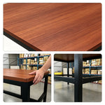 GROVIA Heavy Duty Workbench - Reinforced Steel Frame Wooden Top Table with Support Beams for Workshop Warehouse Packing Station 120x60/80cm - Brown