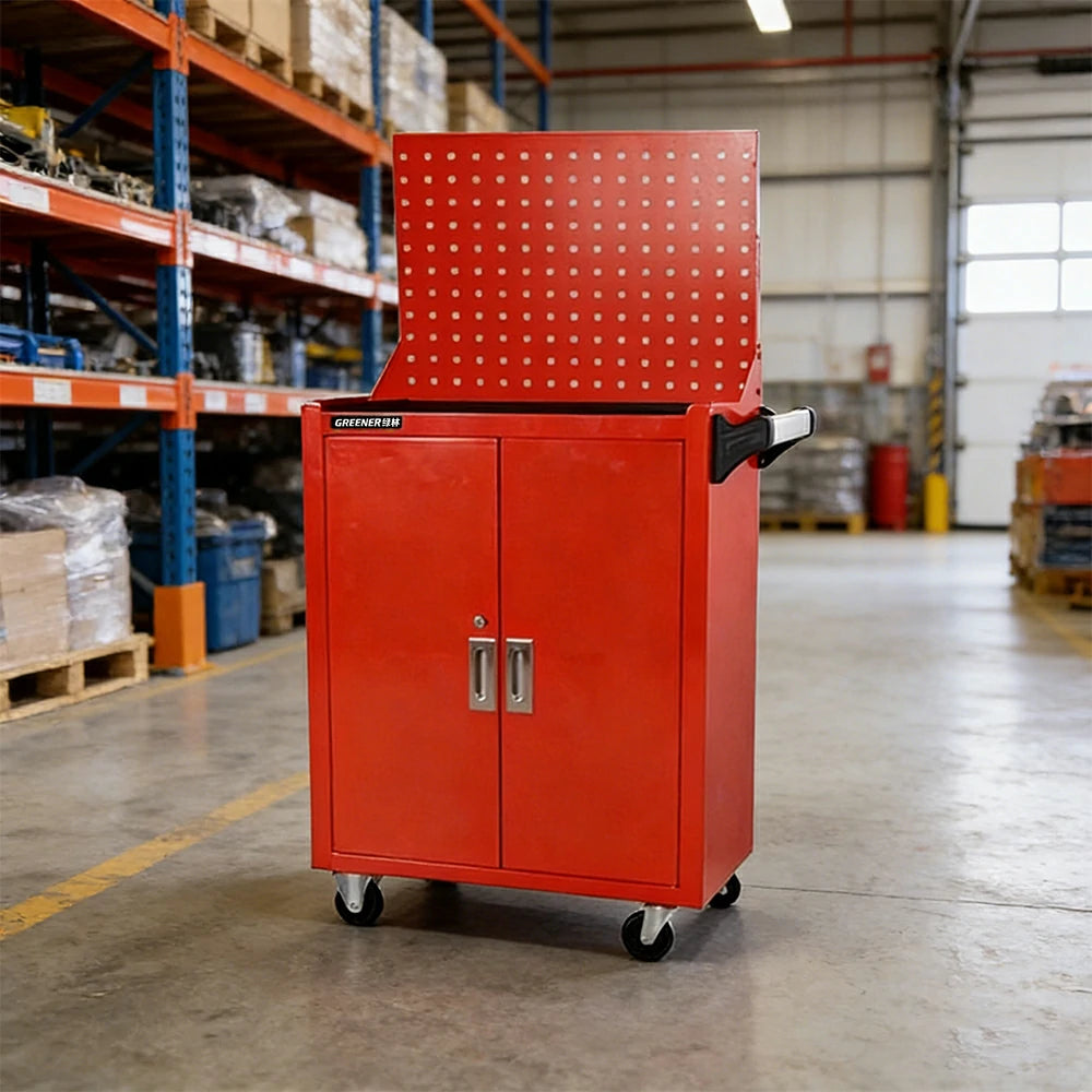 GROVIA Heavy Duty Tool Cabinet Pegboard Back Panel Lockable Mobile Storage 630x400x1310mm Workshop Garage Trolley - Red