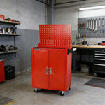 GROVIA Heavy Duty Tool Cabinet Pegboard Back Panel Lockable Mobile Storage 630x400x1310mm Workshop Garage Trolley - Red