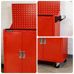 GROVIA Heavy Duty Tool Cabinet Pegboard Back Panel Lockable Mobile Storage 630x400x1310mm Workshop Garage Trolley - Red