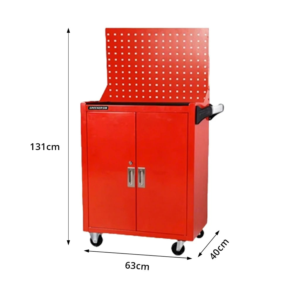 GROVIA Heavy Duty Tool Cabinet Pegboard Back Panel Lockable Mobile Storage 630x400x1310mm Workshop Garage Trolley - Red