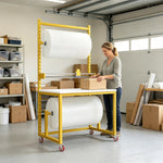 GROVIA Single Shaft Single Blade Cutting Rack 120/150cm Roll Material Stand with Adjustable Steel Frame for Packing Station Warehouse - Yellow