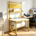 GROVIA Single Shaft Cutting Rack 120/150cm with Pegboard Shelf Roll Holder and Steel Frame for Packing Station Warehouse - Yellow