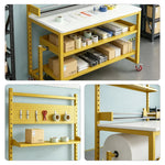 GROVIA Single Shaft Cutting Rack 120/150cm with Pegboard Shelf Roll Holder and Steel Frame for Packing Station Warehouse - Yellow