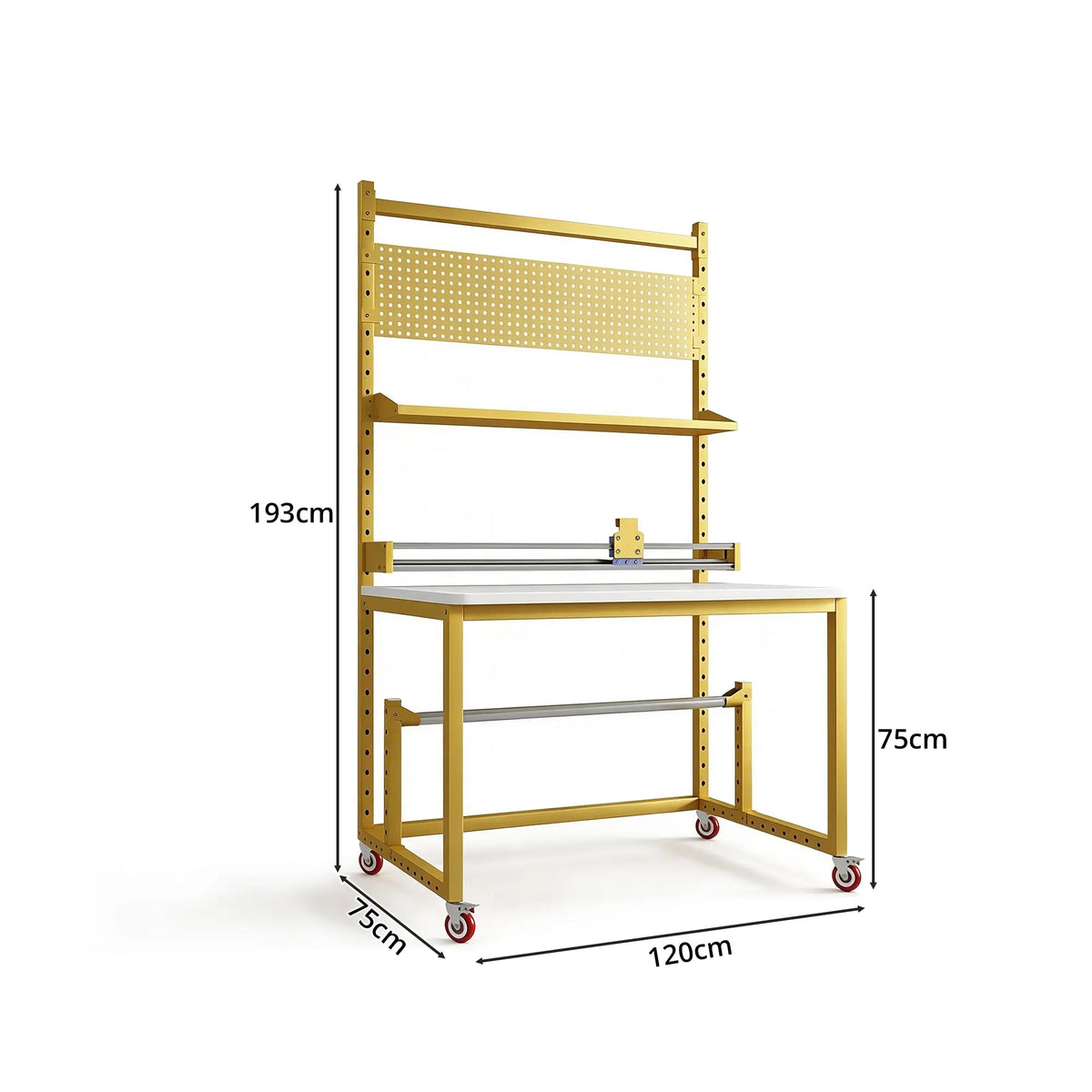 GROVIA Single Shaft Cutting Rack 120/150cm with Pegboard Shelf Roll Holder and Steel Frame for Packing Station Warehouse - Yellow