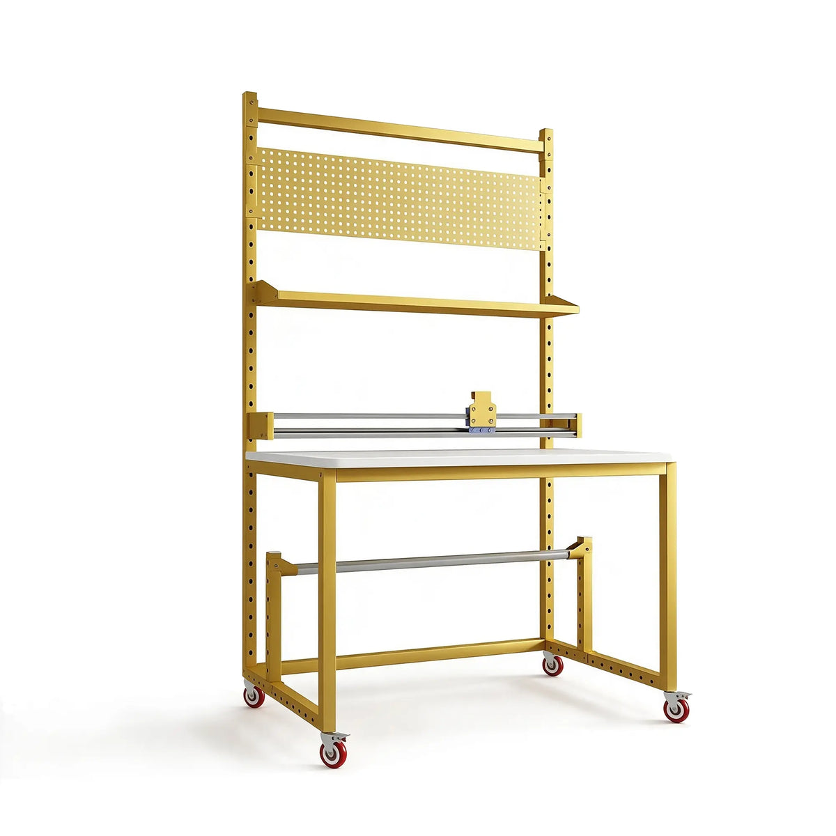 GROVIA Single Shaft Cutting Rack 120/150cm with Pegboard Shelf Roll Holder and Steel Frame for Packing Station Warehouse - Yellow