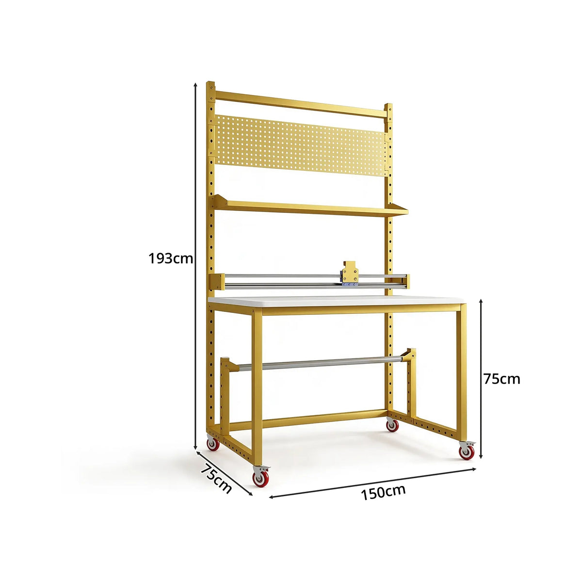 GROVIA Single Shaft Cutting Rack 120/150cm with Pegboard Shelf Roll Holder and Steel Frame for Packing Station Warehouse - Yellow