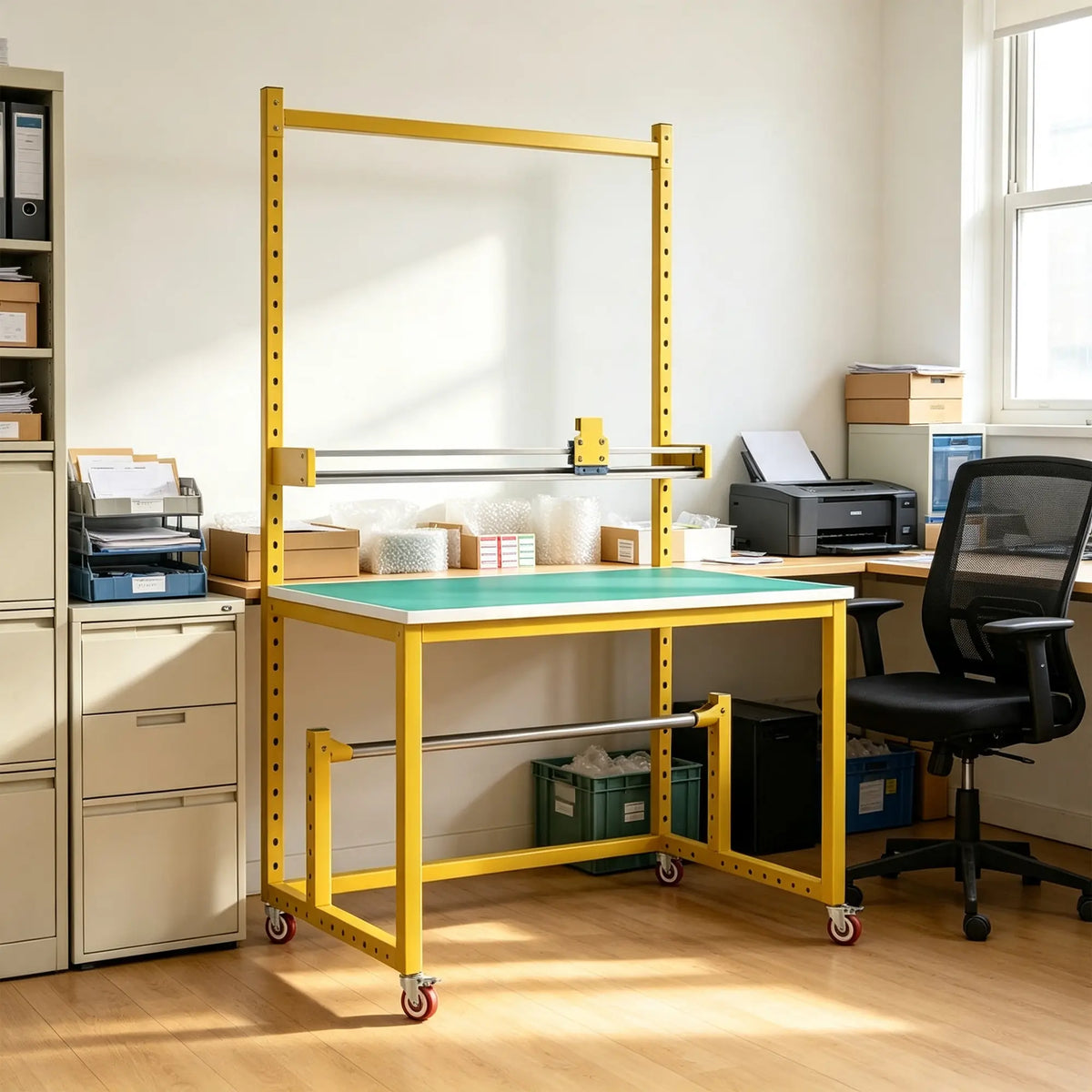 GROVIA Single Shaft Single Blade Cutting Rack Steel Frame Roll Holder Workbench for Packing Station Warehouse - Yellow