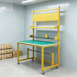 GROVIA Single Shaft Cutting Rack with Pegboard Shelf 120/150cm Roll Holder Packing Workbench for Warehouse Station - Yellow