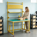 GROVIA Single Shaft Cutting Rack with Pegboard Shelf 120/150cm Roll Holder Packing Workbench for Warehouse Station - Yellow