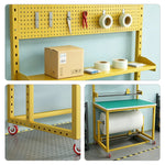 GROVIA Single Shaft Cutting Rack with Pegboard Shelf 120/150cm Roll Holder Packing Workbench for Warehouse Station - Yellow