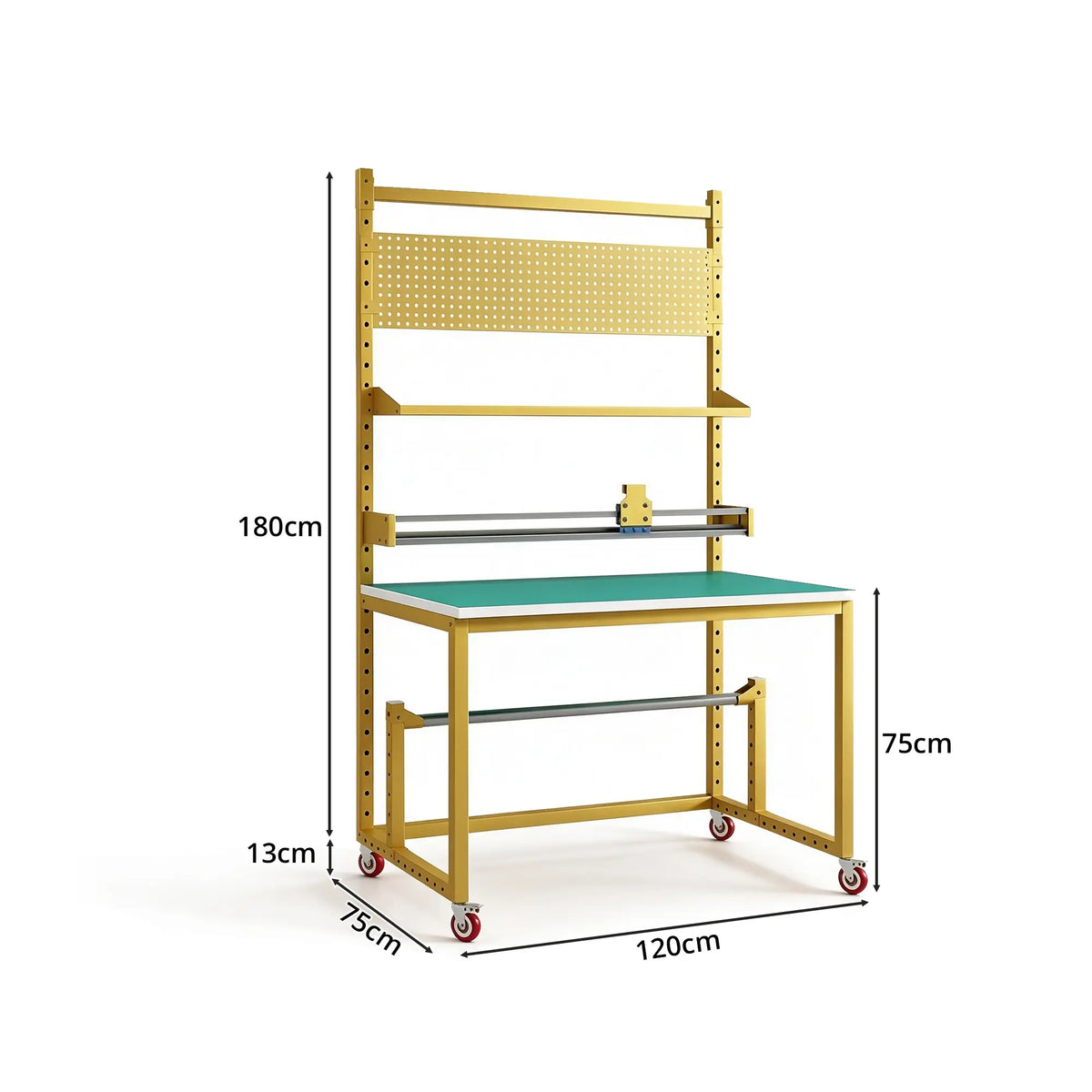 GROVIA Single Shaft Cutting Rack with Pegboard Shelf 120/150cm Roll Holder Packing Workbench for Warehouse Station - Yellow
