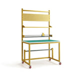 GROVIA Single Shaft Cutting Rack with Pegboard Shelf 120/150cm Roll Holder Packing Workbench for Warehouse Station - Yellow