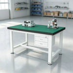 GROVIA Heavy Duty Workbench with 2 Drawer Cabinet Reinforced Steel Frame Industrial Work Table for Workshop Warehouse - White