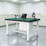 GROVIA Heavy Duty Workbench with 2 Drawer Cabinet Reinforced Steel Frame Industrial Work Table for Workshop Warehouse - White