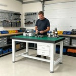 GROVIA Heavy Duty Workbench with 2 Drawer Cabinet Reinforced Steel Frame Industrial Work Table for Workshop Warehouse - White