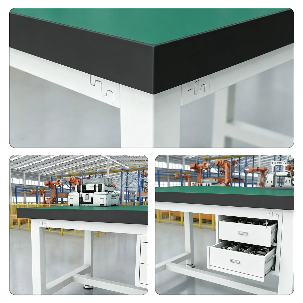 GROVIA Heavy Duty Workbench with 2 Drawer Cabinet Reinforced Steel Frame Industrial Work Table for Workshop Warehouse - White