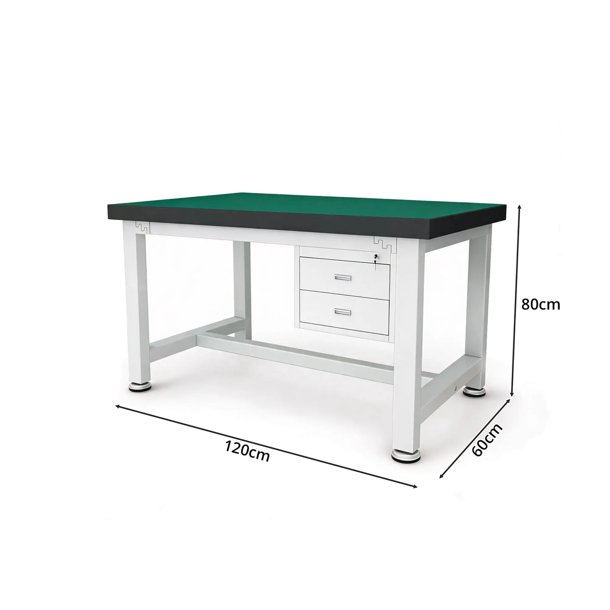 GROVIA Heavy Duty Workbench with 2 Drawer Cabinet Reinforced Steel Frame Industrial Work Table for Workshop Warehouse - White