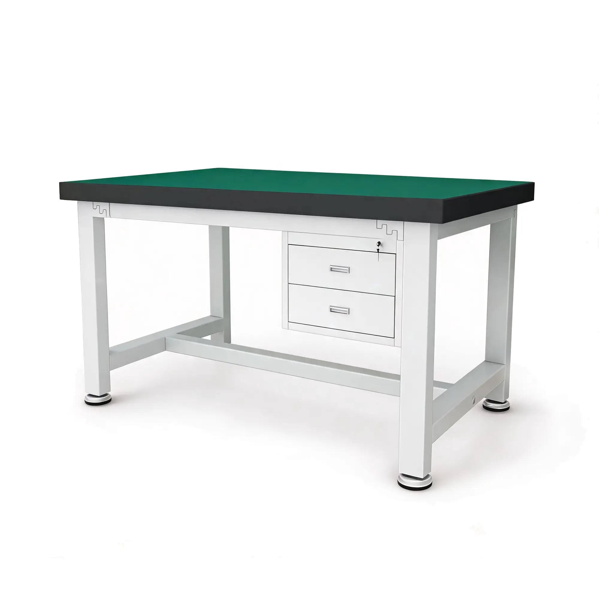 GROVIA Heavy Duty Workbench with 2 Drawer Cabinet Reinforced Steel Frame Industrial Work Table for Workshop Warehouse - White