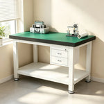 GROVIA Double Layer Heavy Duty Workbench with 2 Drawer Cabinet Reinforced Steel Frame Workshop Repair Table - White