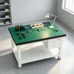 GROVIA Double Layer Heavy Duty Workbench with 2 Drawer Cabinet Reinforced Steel Frame Workshop Repair Table - White