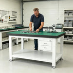 GROVIA Double Layer Heavy Duty Workbench with 2 Drawer Cabinet Reinforced Steel Frame Workshop Repair Table - White