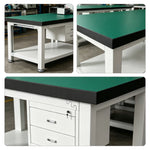 GROVIA Double Layer Heavy Duty Workbench with 2 Drawer Cabinet Reinforced Steel Frame Workshop Repair Table - White