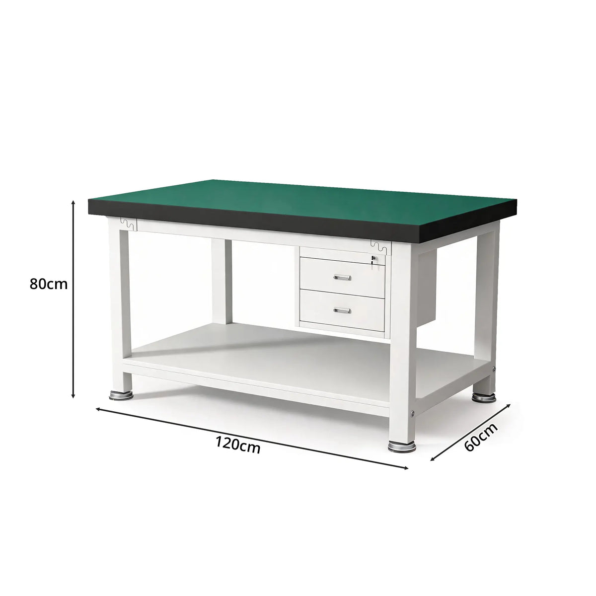 GROVIA Double Layer Heavy Duty Workbench with 2 Drawer Cabinet Reinforced Steel Frame Workshop Repair Table - White